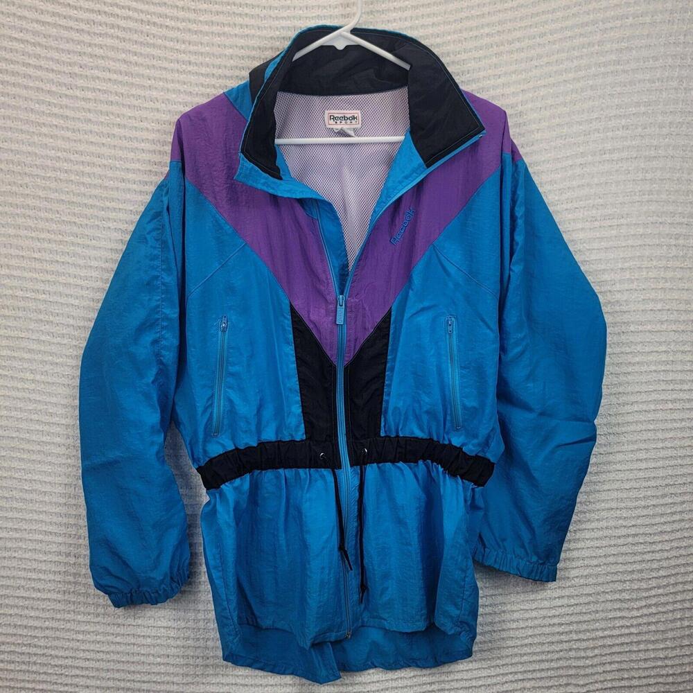 Vintage Reebok Sport Women’s Color Block Windbreaker Size Med EUC Blue Purple